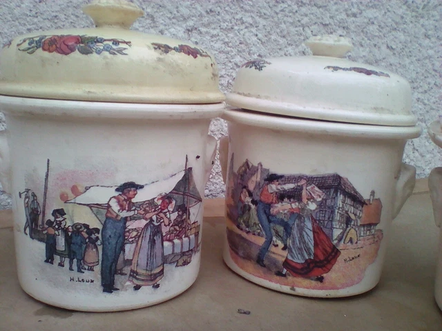 6 Pots à foie gras ou terrine SARREGUEMINES Obernai Décor Alsace H. Loux