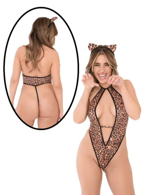 Body perizoma erotico donna sexy travestimento costume gatta bodysuit tanga hot