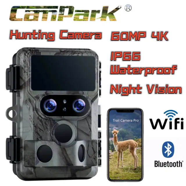 Campark 4K 60MP  WiFi Wildlife Trail Camera Dual lens Night Vision Sony sensor