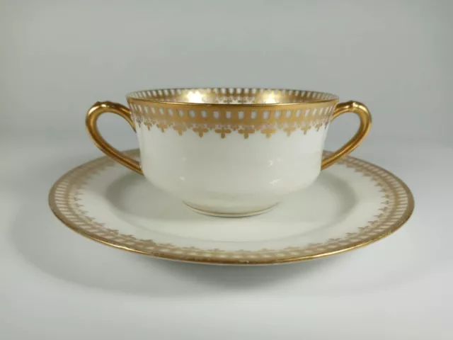 Haviland Limoges France Bouillon Soup Cup/Bowl & Saucer Double Handled Gold