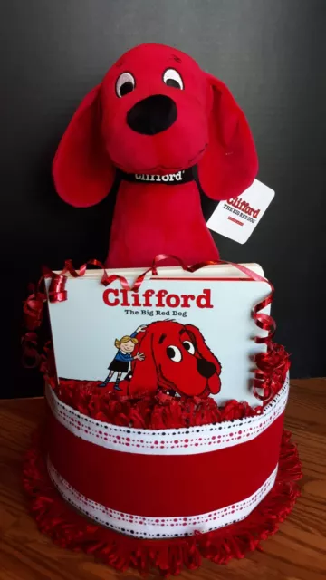 Clifford the Big Red Dog Baby Diaper Cake for Shower Centerpiece Gift - Neutral