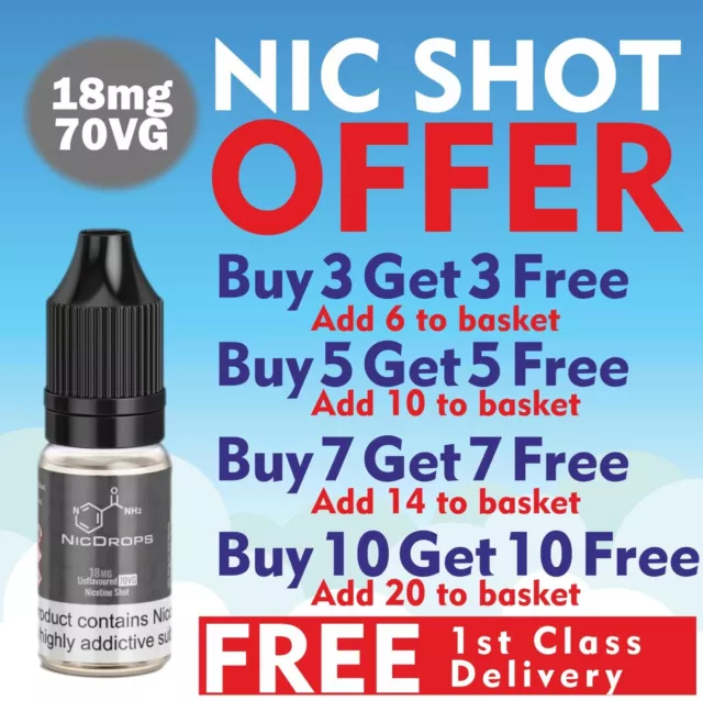 Nicotine Shots Nic Shots 10ml 18mg e liquid vape juice NicDrops drops 70% 100 VG