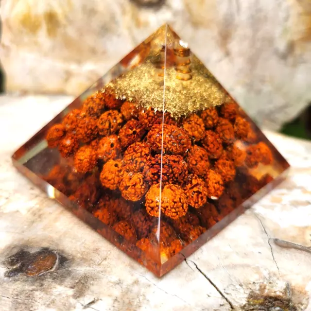 Orgonite Piramide Om Rudraksha Cristallo Di Quarzo Gemma Orgone Energia... 3