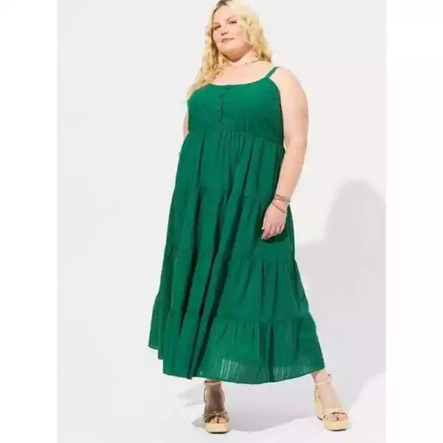 Torrid Maxi Seersucker Tiered Dress Green Button Front Sleeveless Sz 2X