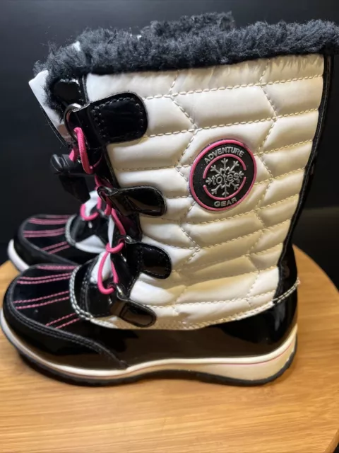 TOTES Kylie Black & White Faux Fur Winter Snow Boots Pink Details Girls Size 1 3