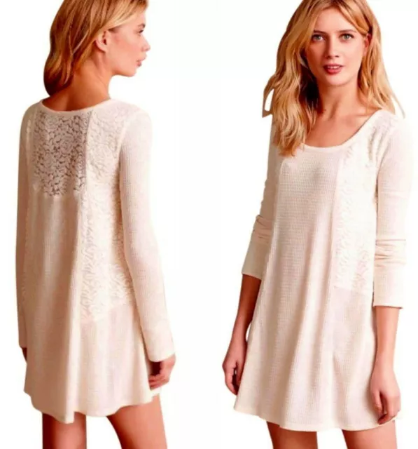 Anthropologie Sleep Chemise Large 10 12 Ivory Knit Nightie Lacy Thermal Mom Gift