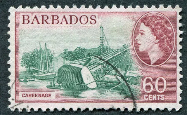 BARBADOS 1956 60c blue-green and brown-purple SG299 used NG Careenage #A06