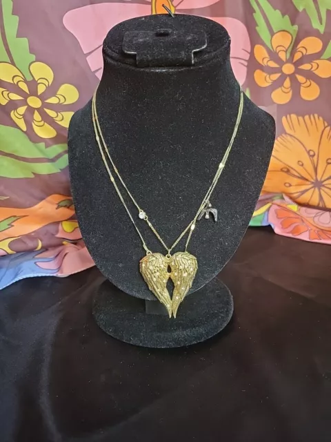 SBetsey Johnson CRYSTAL AND GOLD TONE ANGEL WINGS Two Strand Necklace