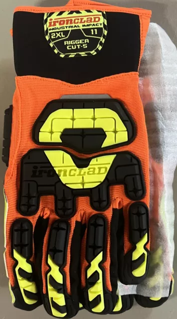 PAIR Vibram Ironclad Industrial Impact Rigger Cut Gloves Orange Mens XXL-2X