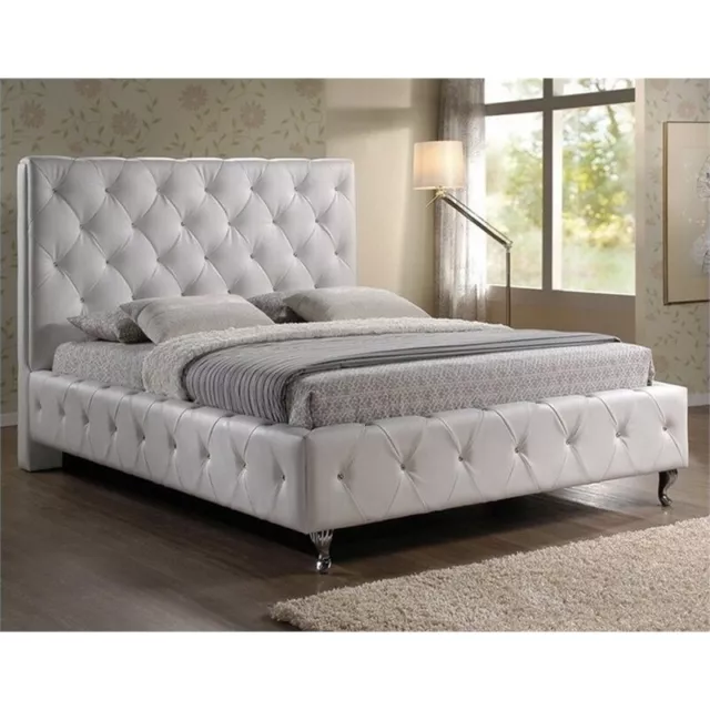 Bowery Hill Tufted Faux Leather King Platform Bed in White