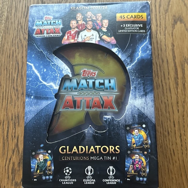 Mega Tin Topps UCC Match Attax 2025/26 – 45 Cartes + 3 Gladiators LE, Centurions, Collectors