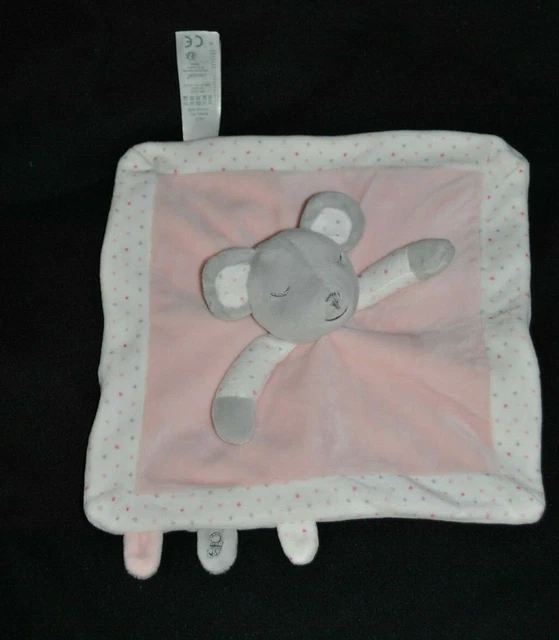 Peluche doudou souris plat rose OBAIBI OKAIDI blanc pois yeux fermés Etat Neuf
