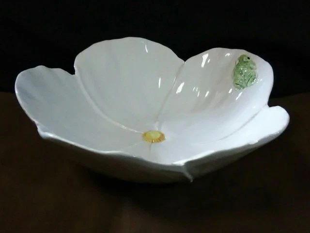 Beautiful Vtg. Majolica Italian Art Pottery Sculptured Flower Bowl w/Frog,Italy 2