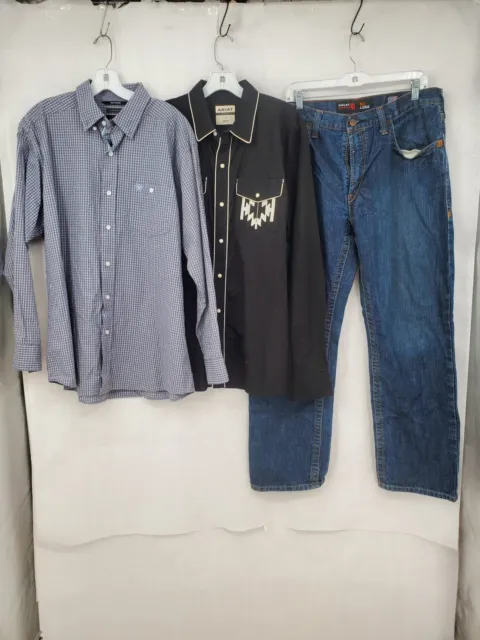 Lot Of 3 Ariat Men's Multicolor Button Up Shirt And Straight Jeans Size L 36/32