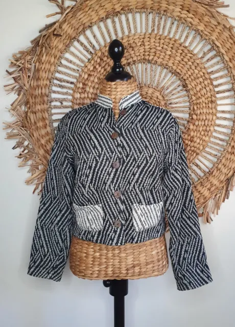 TREE OF LIFE Textured Cotton Stripe Jacket Coconut Buttons Size S Gypsy Boho