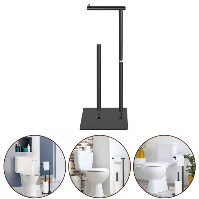 Compact Black Iron Toilet Paper Holder with Reserve for Bathroom Tissue