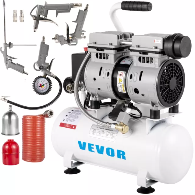 VEVOR Compressore Silenzioso 550W 9L Compressore d'Aria Senza Olio 220V 50Hz