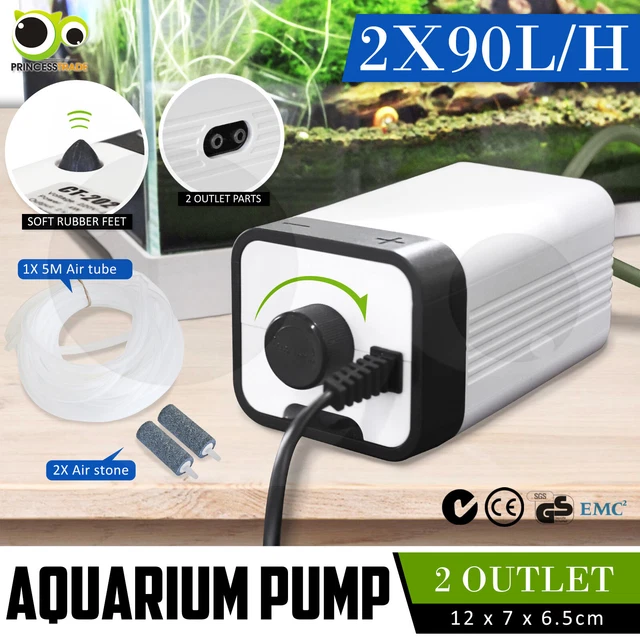 Aqua Aquarium Air Pump Oxygen Fountain Pond Aerator Tank Hydroponic 2 Outlet