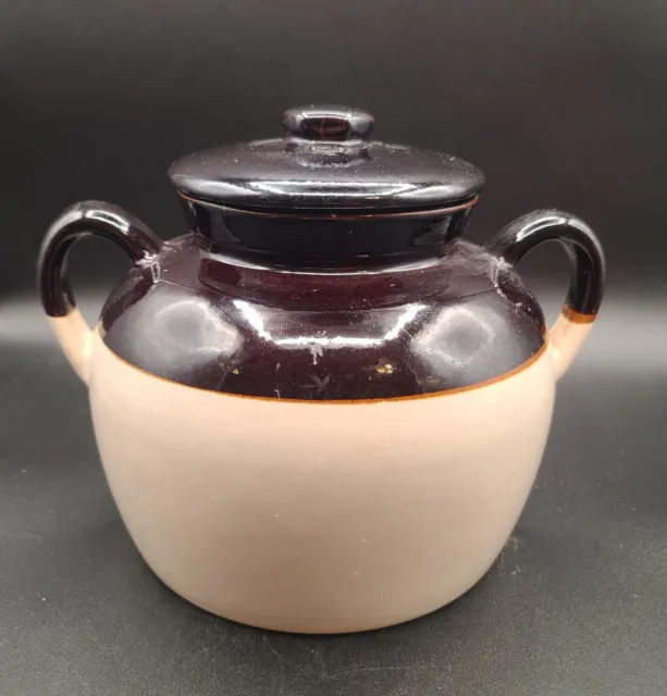 Vintage McCoy #1242 Bean Pot - Brown Ovenproof Double Handle Pottery with Lid