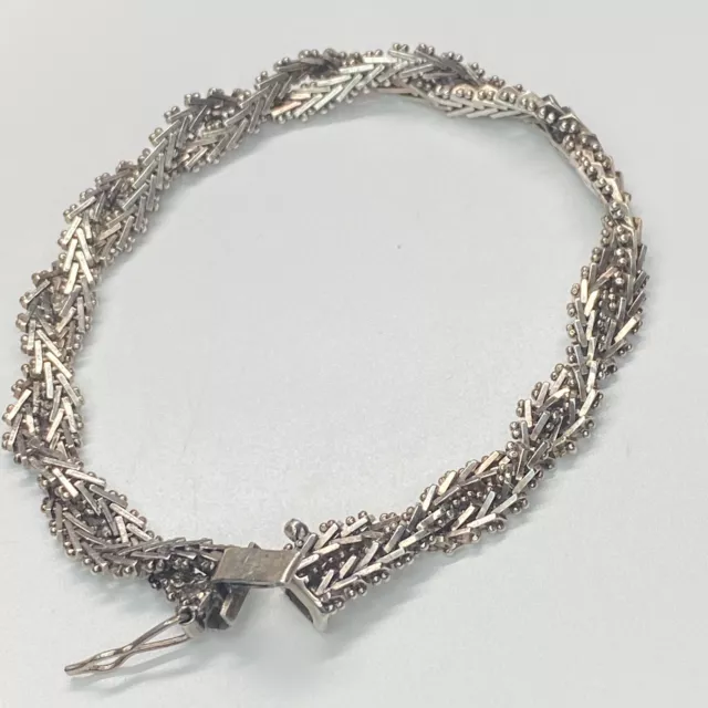 PREMEX MP76 925 Sterling Silver Fancy Twisted Railroad Chain Link Bracelet