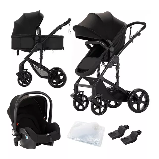 Baby Stroller 3 in 1 Baby Carriage Lightweight Pram stroller Infant Black