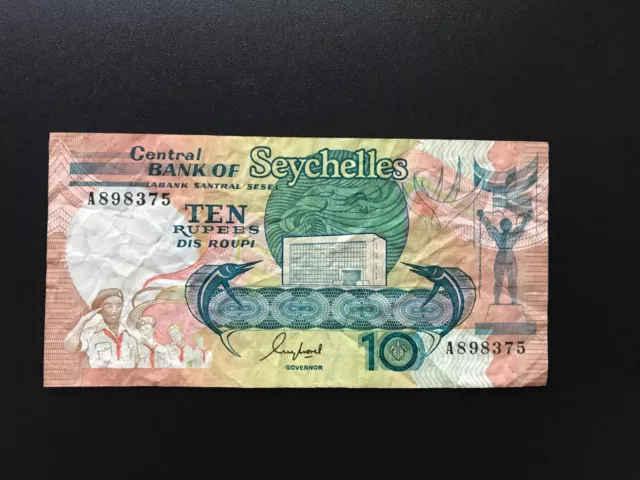 Seychelles 10 Rupees Banknote 1989 Old Circulated Paper Money Bank Bills p-32