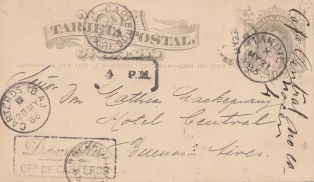 Argentinien: 1886: Ganzsache Tandil nach Buenos Aires