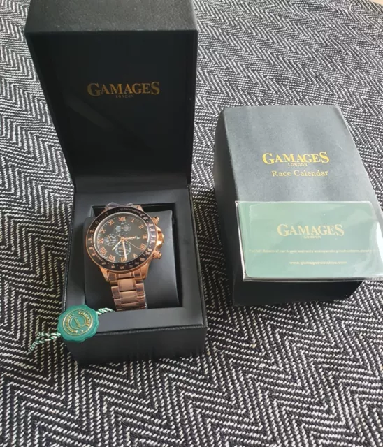 Gamages London Race Calendar Rose Gold Limited Edition Automatic Watch Boxed
