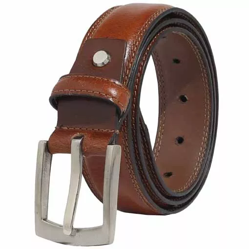 Mens Genuine Leather Belt Dress/Casual Double Edge-Stitch 1.25" Brown Style 5644