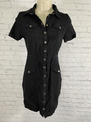Haute Monde Black Collared Button Down Short Sleeve Dress Size S Small