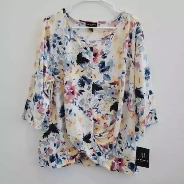 NWT I.N. Studio Floral Print Blouse Top Women's Size 3X Petite