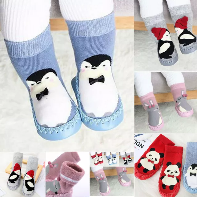 Infant Baby Girl Boy Toddler Anti-slip Warm Slippers Sock Cotton Crib Shoes UK