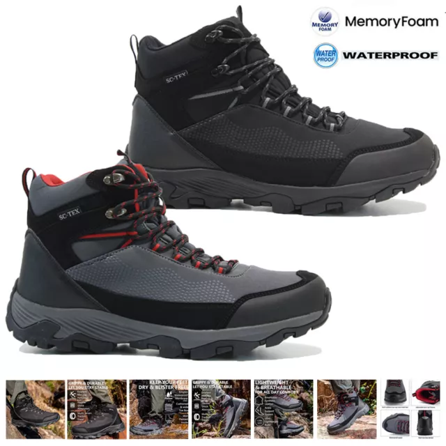 Mens Walking Hiking Memory Foam Casual Waterproof Winter Ankle Boots Trainers