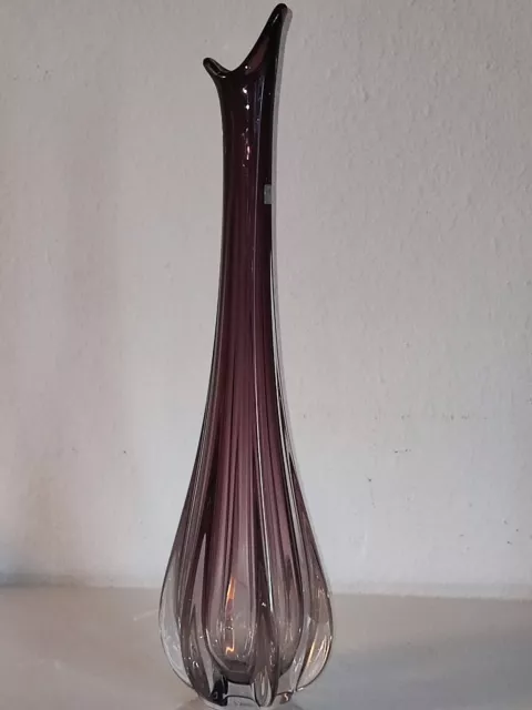 Elegante XXL 45 cm grosse Glasvase 50er  aubergine Art Vannes France k. Murano 3