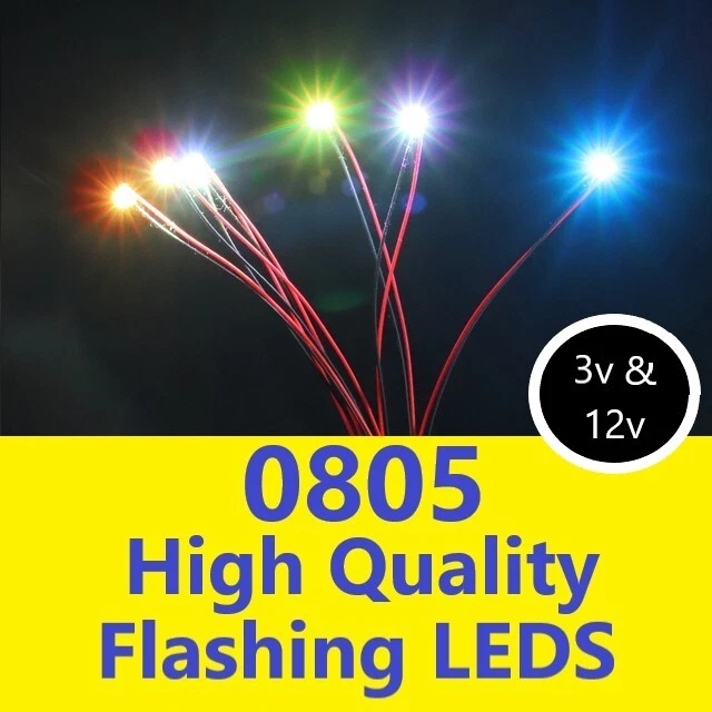 5 MINIATURE FLASHING LED 2mm 0805 resistor already wired SMD 3V 12V