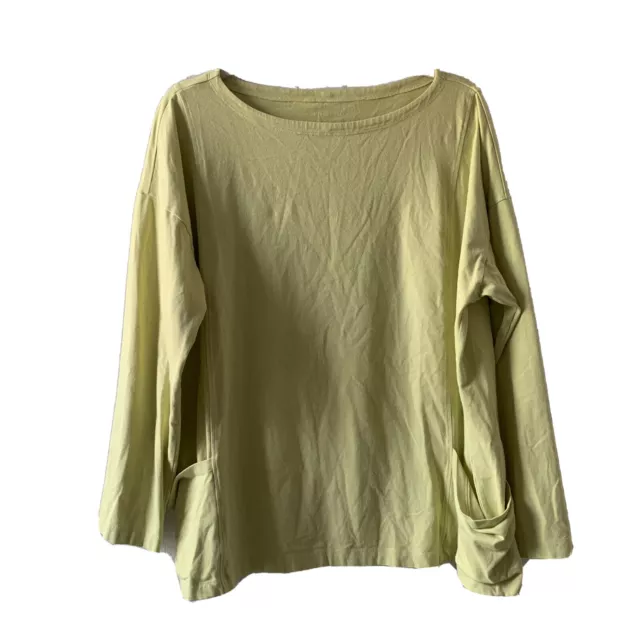 Eileen Fisher Womens Size Large Green Cotton Blend Stretch Tunic Top Pockets