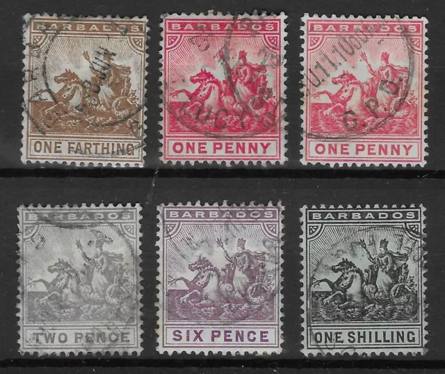 BARBADOS 1909-10 CHANGED COLOURS SET (5) + 1d. SHADE. SG163, 165-6, 168-9.(6458)