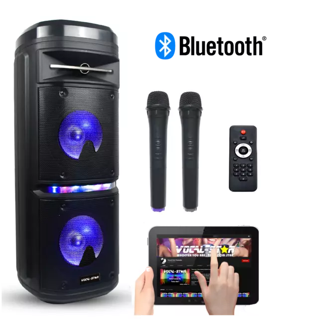 Vocal-Star VS-P180 Portable Karaoke Machine Speaker 200w, Bluetooth, 2 VHF Mics