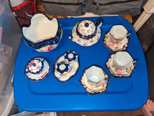 Mismatched Lot Handpainted Nippon - Teapot Cups & Saucers Footed Bowl Sugar Bowl 3