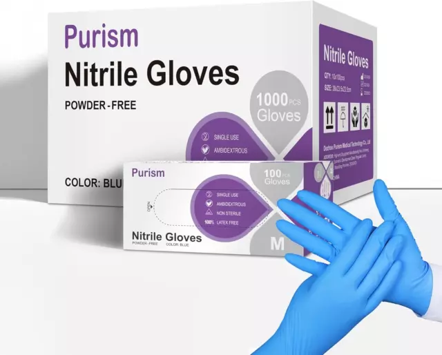 PURISM DISPOSABLE BLUE Nitrile Gloves, Latex-Free and Powder-Free ...