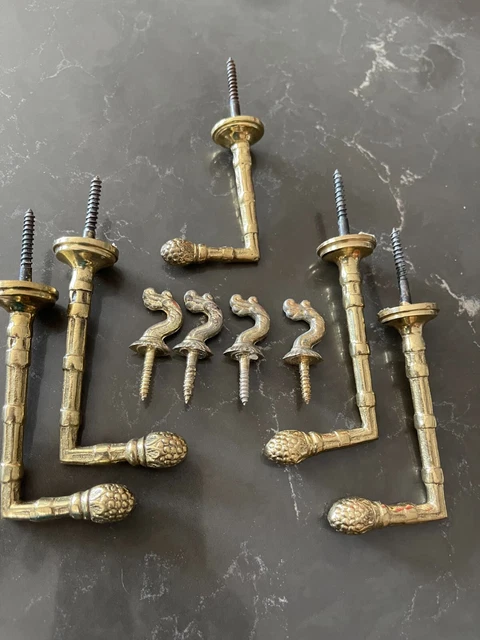 Vintage Lot 9 French Antique Brass Drapery Curtain Holdback Towel Hook Wall