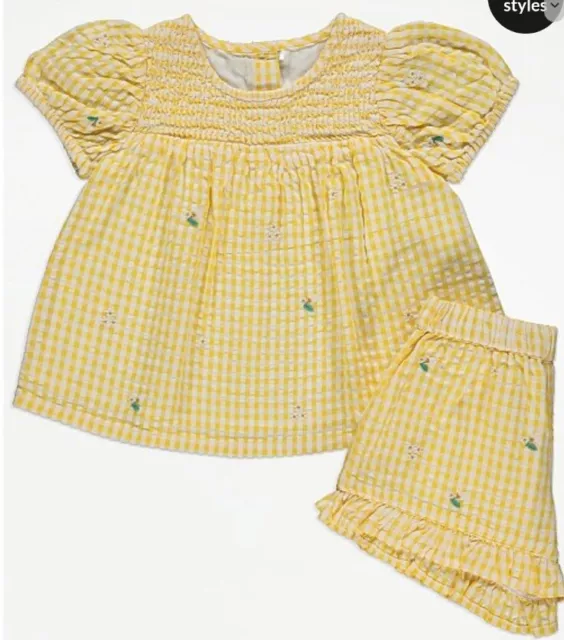 Bnwt George Yellow Gingham Check Shorts And Vest Top Outfit Girls 4-5 Years