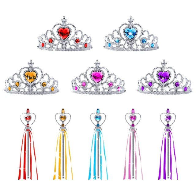 Corona Principessa Con Strass Per Bambine - Set 9 Pezzi Per Feste E Compleanni, Costume Cosplay - Foto 3