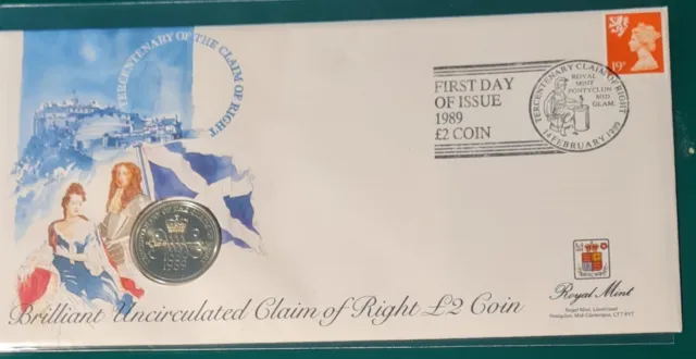 GB 1989 - "Claim of Rights" £2(BU) Ltd Edition Coin Cover - Scottish Version