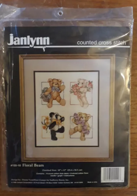Janlynn Counted Cross Stitch Kit 'Floral Bears', New, Christmas Gift Bargain!