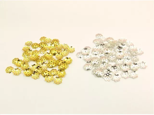 100 Floral Filigree FLOWER 6mm or 8mm Bead CAPS DIY Findings Silver Gold Bronze