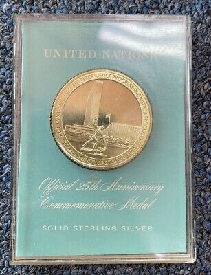 United Nations Official 25th Anniversary Medal .925 Silver Franklin Mint