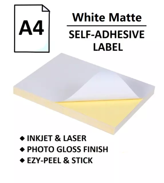 50 Sheets A4 White Matt Self Adhesive Sticker Label Paper - Inkjet & Laser Print
