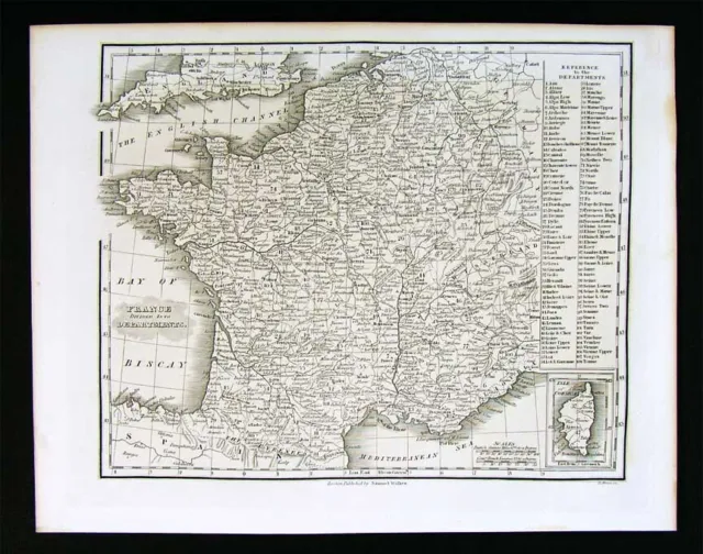 1847 Malte-Brun Map France in Departments Paris Marseilles Bordeaux Calais Laon