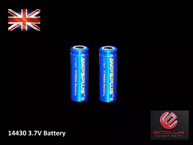 2x Ampsplus 14430 650mAh Battery 3.7V Lithium Rechargeable Flat UK Batteries